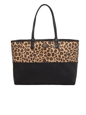 Tory Burch Leopard and Black Color-Block Tote